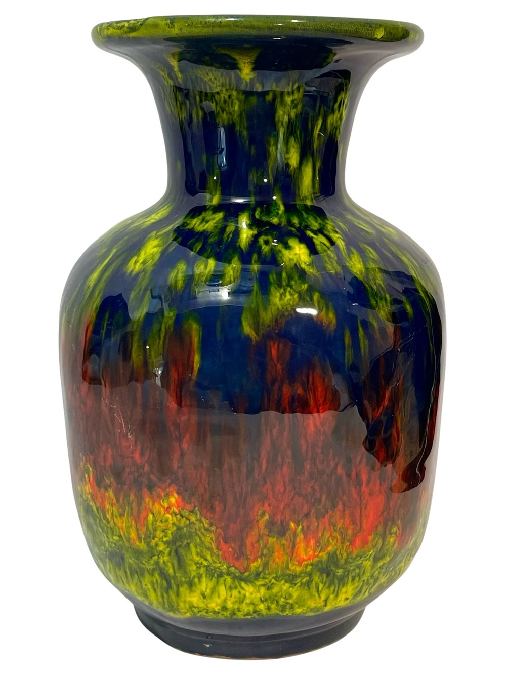 Vintage 1950s Italian Pottery Art Vase Vibrant Orange Yellow Cobalt Blue